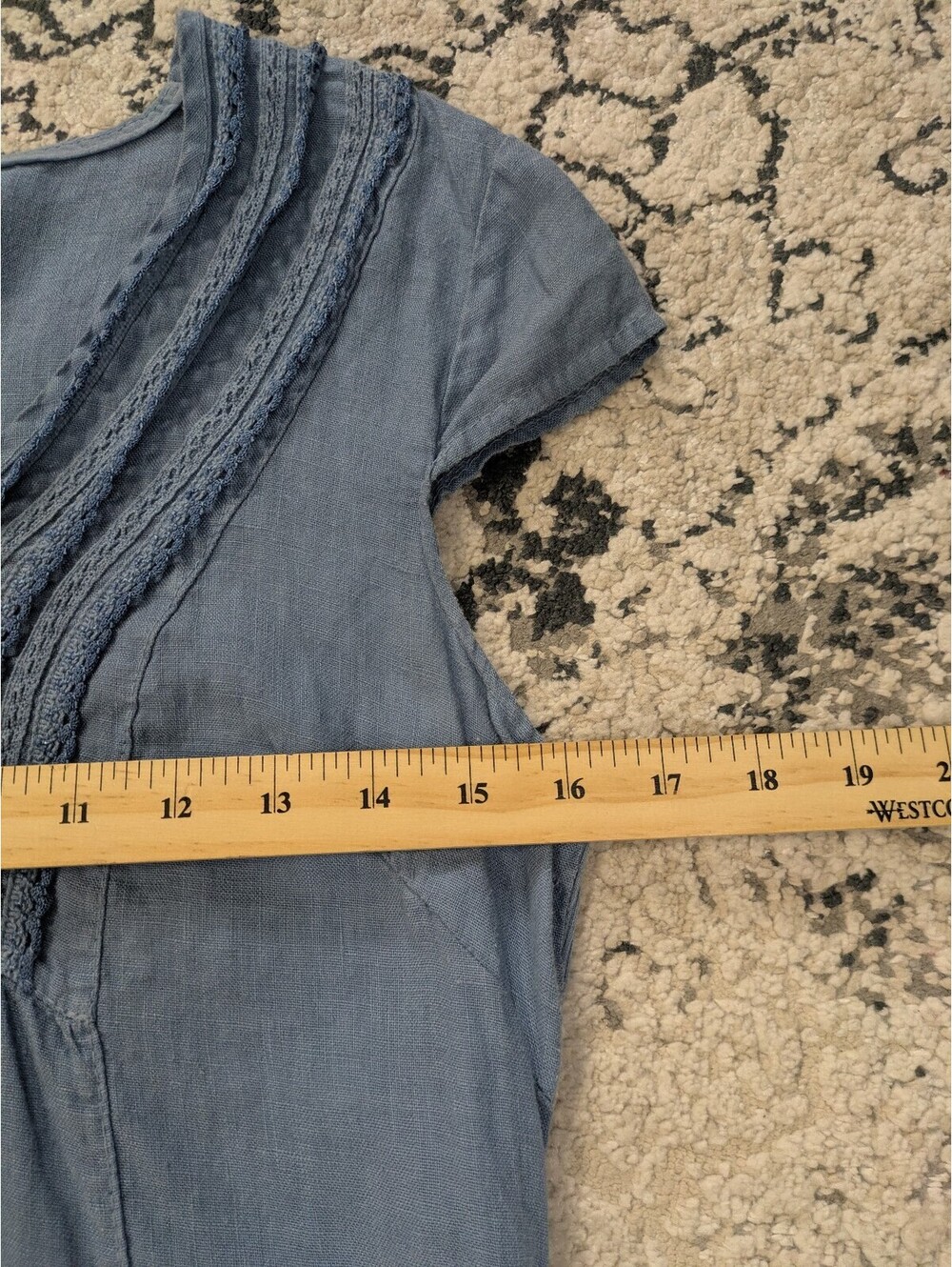 Lina Tomei Made in Italy Blue Linen Pintuck Beaded Cap Sleeve Tunic Dress Small - Picture 5 of 6